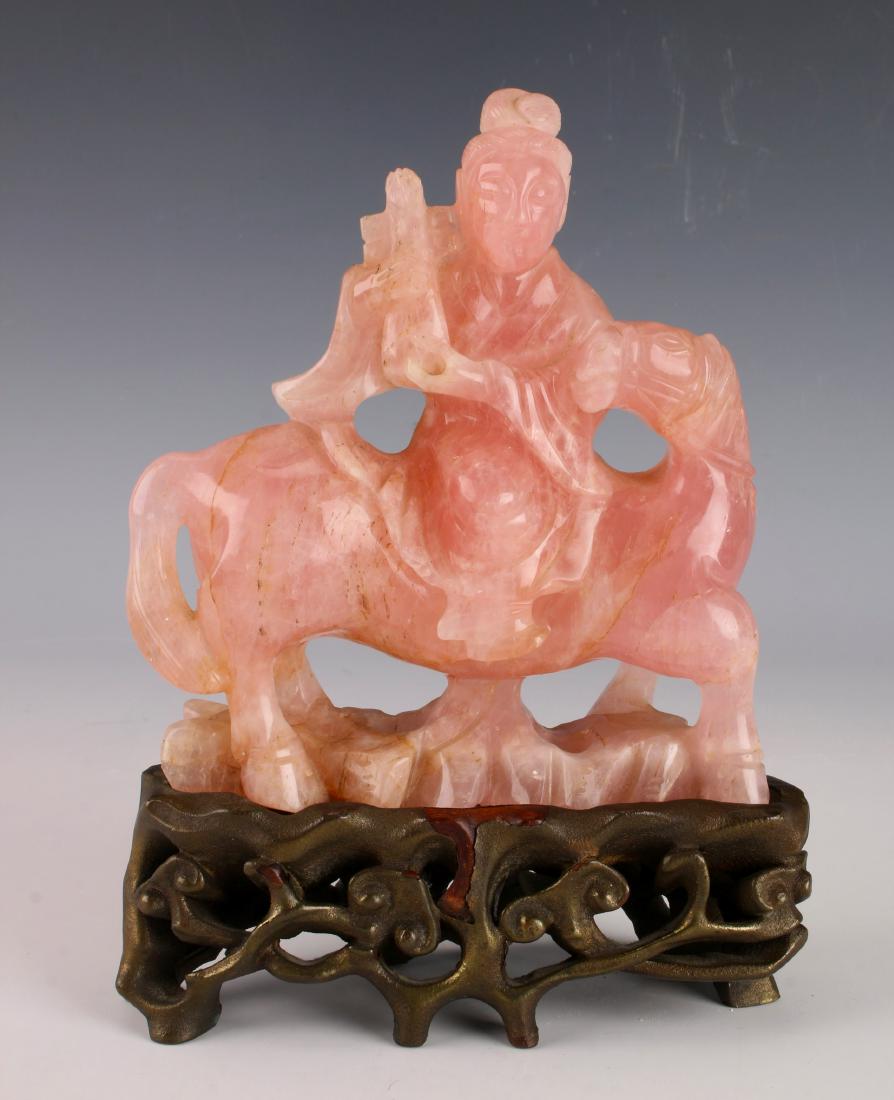 ROSE QUARTZ FIGURE OF A MAN ON HORSE (1 of 7)
