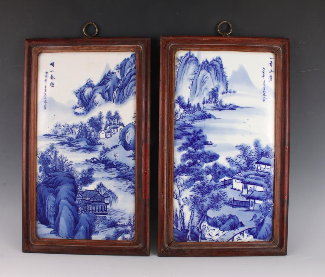 PAIR OF FRAMED PLAQUES OF MOUNTAIN VILLAGE (1 of 8)