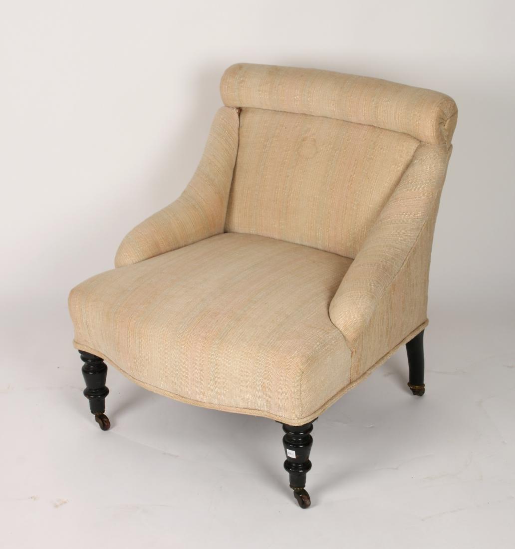 VICTORIAN SLIPPER CHAIR: VICTORIAN SLIPPER CHAIR: With turned front feet on casters. 32" X 27" X 27" $100 - $200 Shipping: We are unable to s