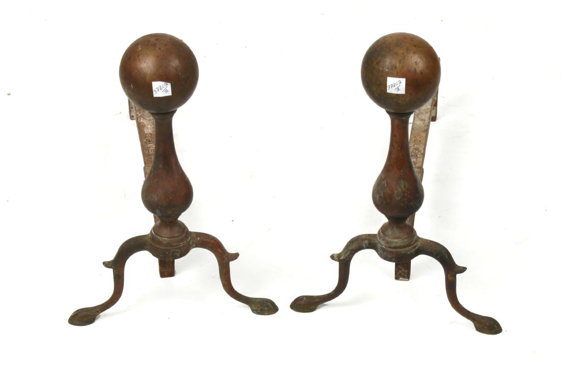 BRASS BALL ANDIRONS: BRASS BALL ANDIRONS: A ball sits atop vase form centers. 8 1/2" X 16" X 13" $400 - $600 Shipping: We are unable to s