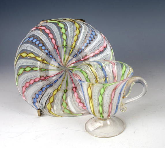 Early Murano Ribbon Glass Cup & Saucer