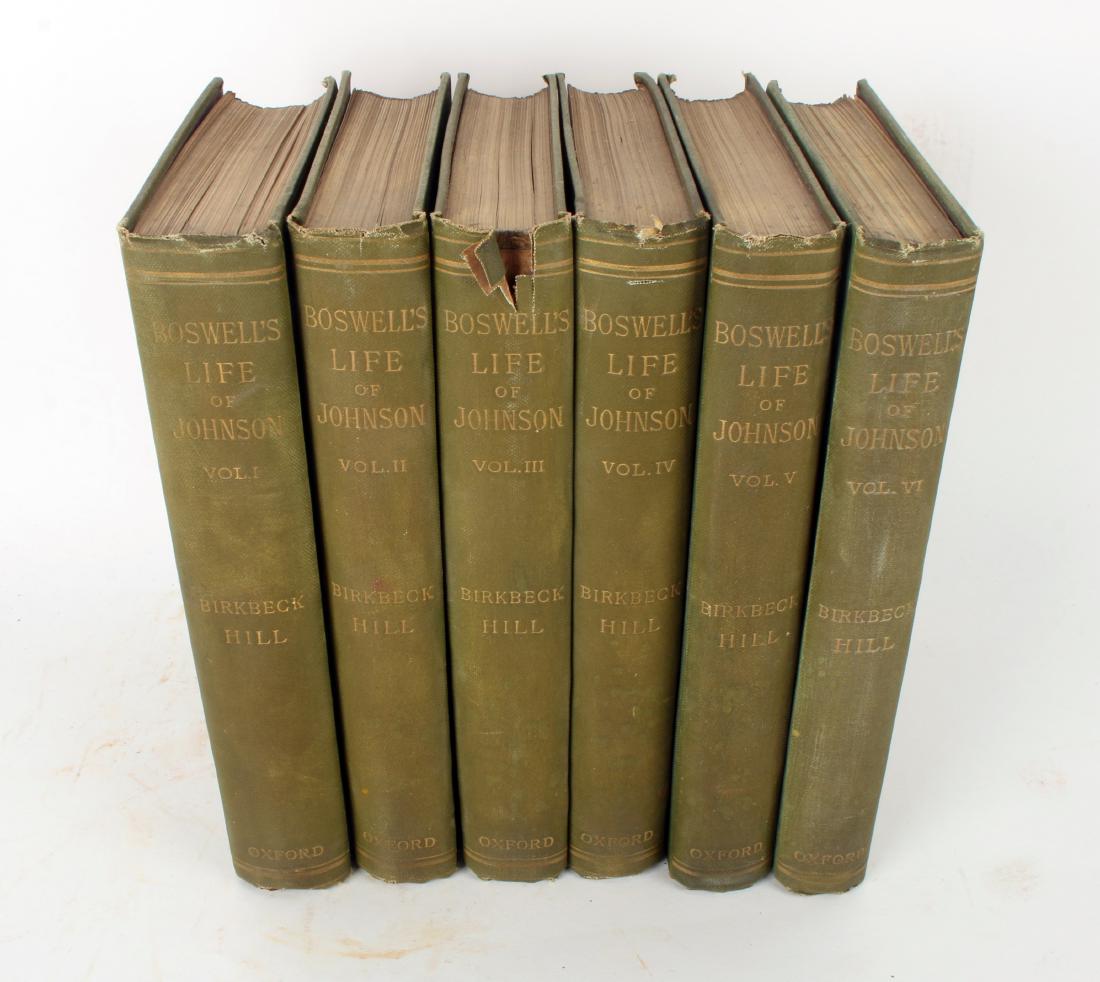 BOSWELL'S LIFE OF JOHNSON 6 VOLS 1887: BOSWELL'S LIFE OF JOHNSON 6 VOLS 1887: Oxford : at the Clarendon Press, 1887. First Edition. Edited by George Birkbeck Hill. Very good copies in the original gilt-blocked green cloth. Sp