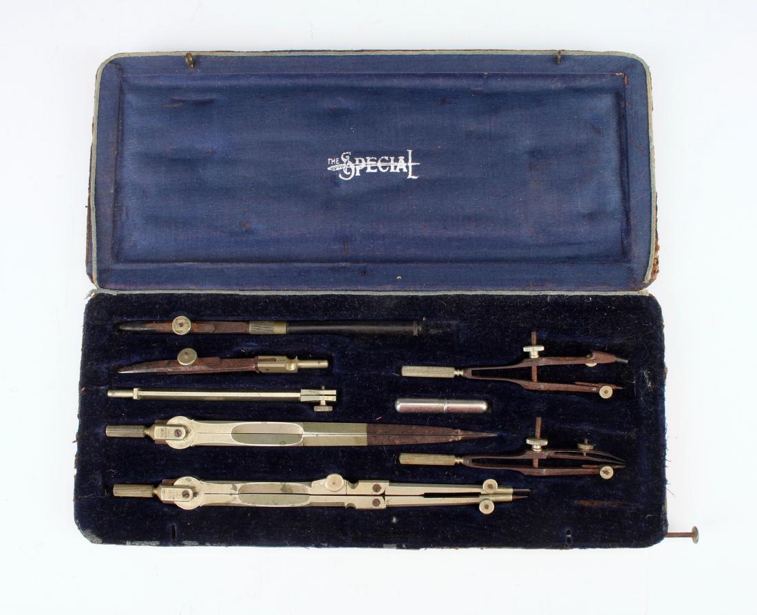 ANTIQUE DRAFTING SET IN CASE (1 of 3)
