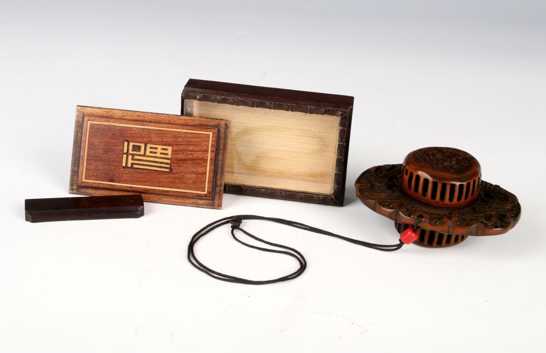 TWO PIECES WOODEN MATCH SAFE & CRICKET CAGE (1 of 7)