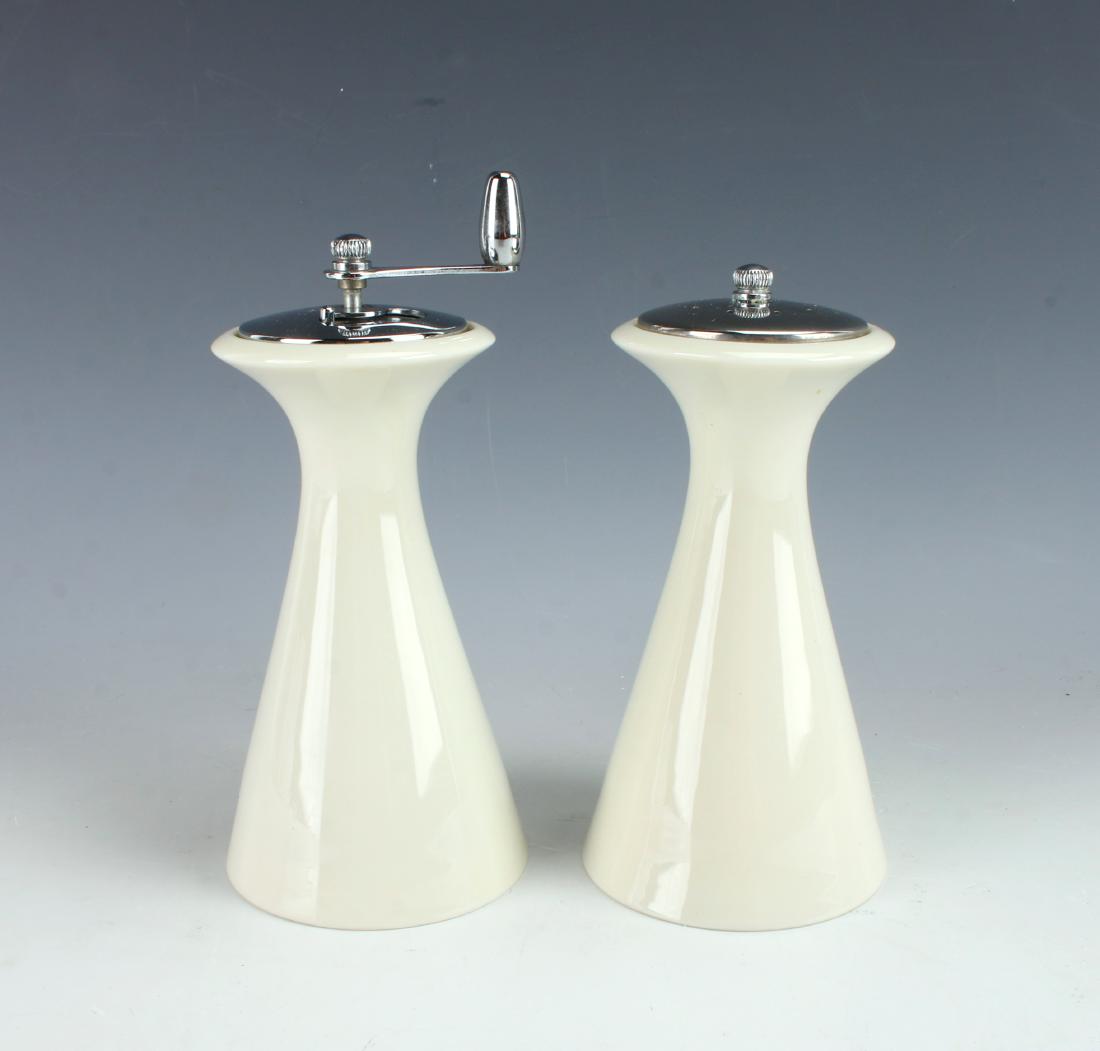 MID CENTURY OLYMPIA PLATINUM LENOX S & P: MID CENTURY OLYMPIA PLATINUM LENOX S & P: Salt shaker and pepper grinder in classic mid century design. 3" X 5" $40 - $80 Shipping: