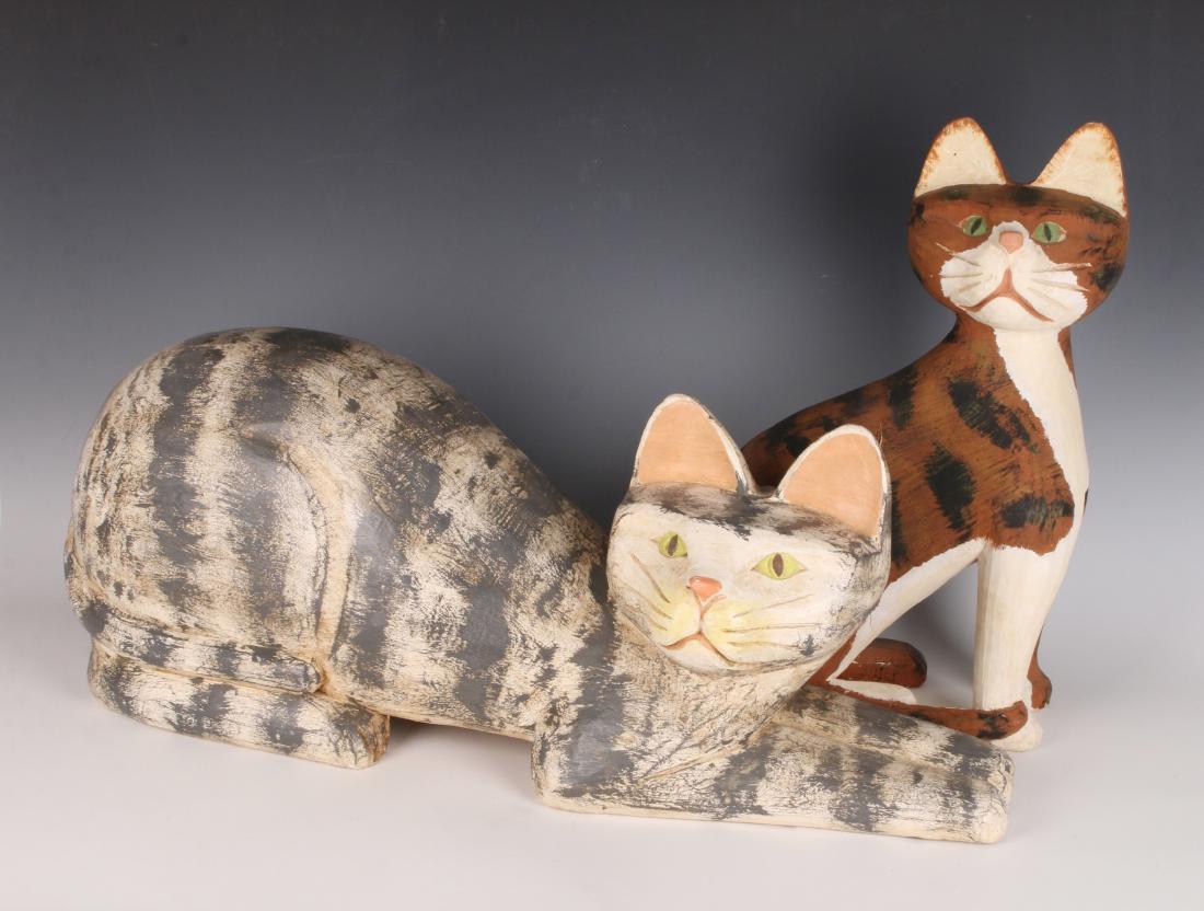 TWO LARGE FOLK ART WOODEN CATS (1 of 6)
