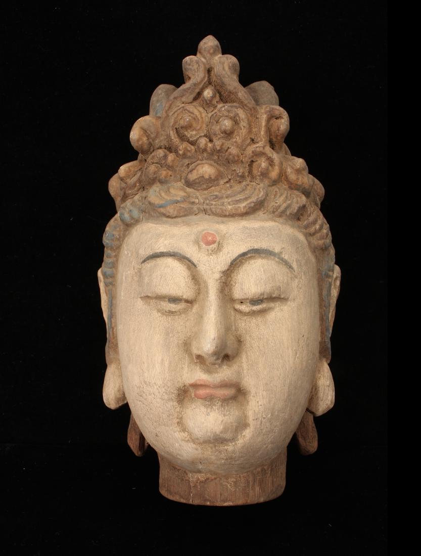 CARVED WOODEN BUDDHA HEAD (1 of 6)