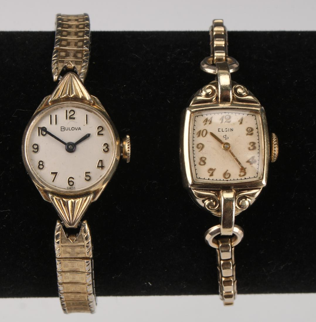 VINTAGE BULOVA AND ELGIN LADIES WATCHES: VINTAGE BULOVA AND ELGIN LADIES WATCHES: One is Elgin, the other is Bulova. Both are gold plated. 6" $40 - $80 Shipping: We are