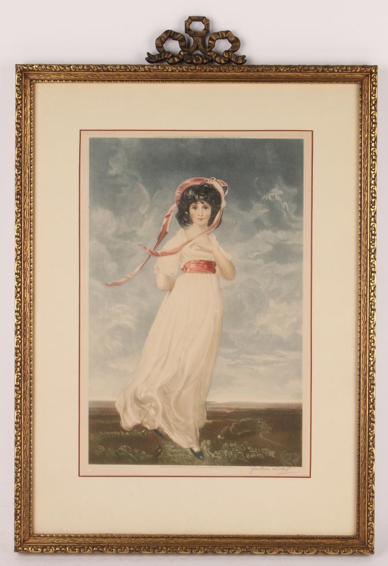 PINKIE REPRODUCTION IN BRASS FRAME: PINKIE REPRODUCTION IN BRASS FRAME: Sarah Goodin Barret Moulton (1783-1795): "Pinkie" (after Sir Thomas Lawrence) by Edward Jackson Stodart (1879-1934). Signed in pencil on lower right. Copy