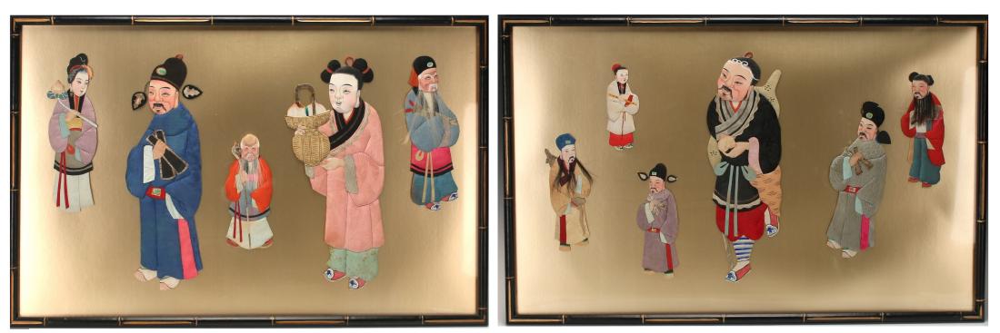 PAIR OF FRAMED FABRIC, PAPER, AND WATERCOLOR ART (1 of 10)