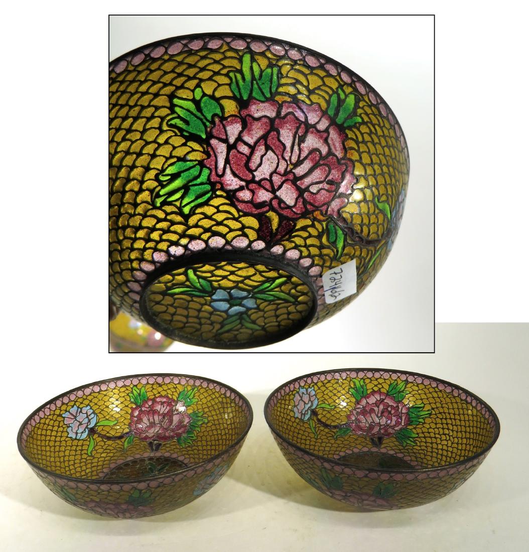 PAIR YELLOW PLIQUE-Ã‹-JOUR BOWLS (1 of 8)