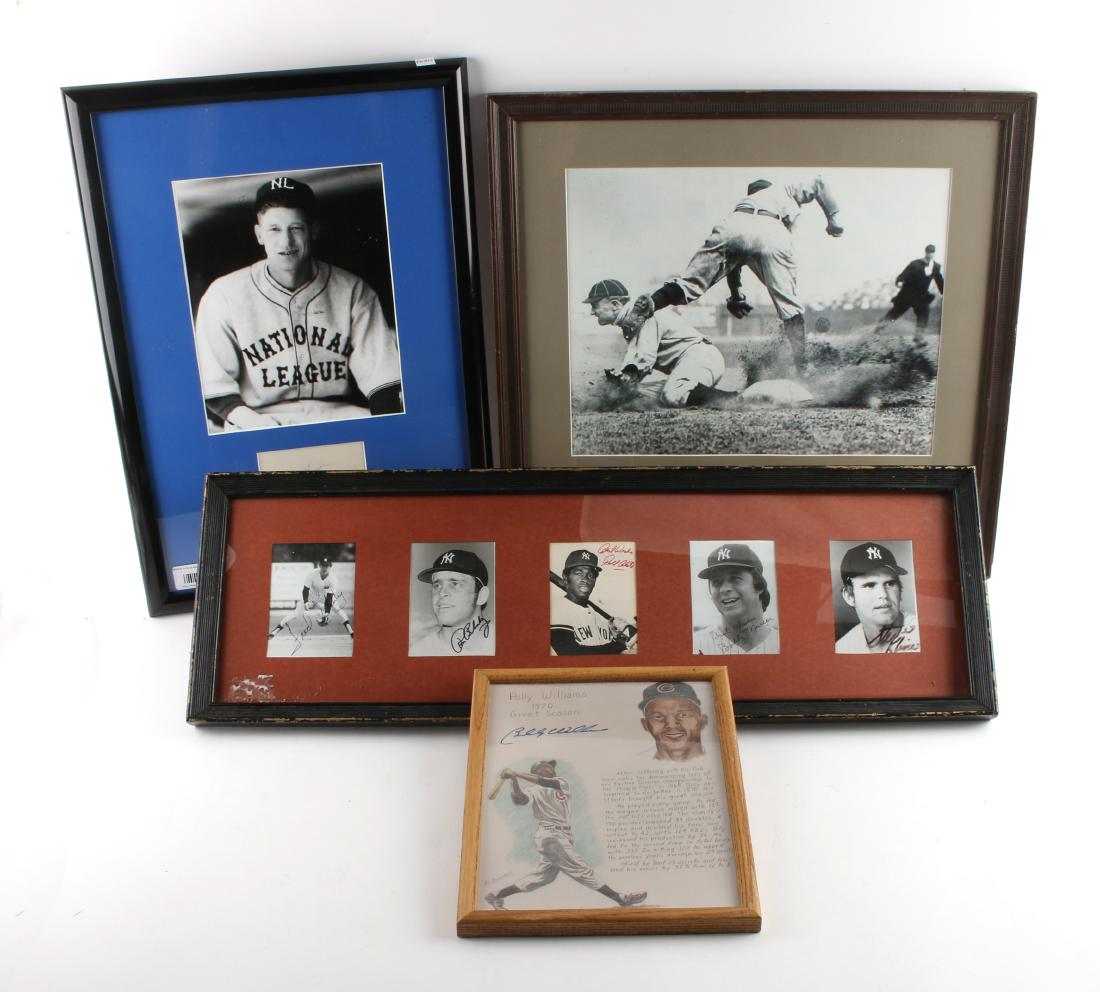 FOUR FRAMED BASEBALL AUTOGRAPH PHOTOS: FOUR FRAMED BASEBALL AUTOGRAPH PHOTOS: Billy Williams has certificate of authenticity. Ty Cobb. Lon Warneke. Yankees Fred Stanley, Bobby Murcer, Steve Kline, Dell Alston, and Ron Blomberg. <