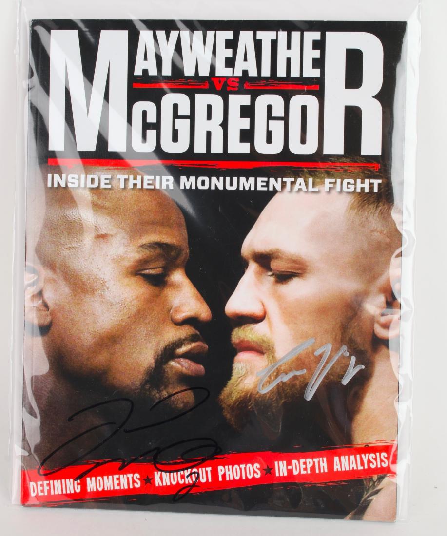 MAYWEATHER/MCGREGOR SIGNED PROGRAM: MAYWEATHER/MCGREGOR SIGNED PROGRAM : From 'The Money Fight" 2017. 8 1/2" X 11" $200 - $400 Shipping: Shipping this l