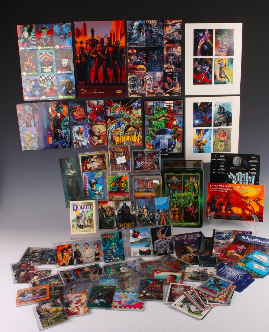 ASSEMBLED LOT OF TRADING CARDS: ASSEMBLED LOT OF TRADING CARDS: Hobbit, Hands of the Mandarin, Mury, Power Ranger, The Young Indiana Jones Chronicles and Rocketeer. Assorted cards in sleeves including Batman and Superman. Special ed