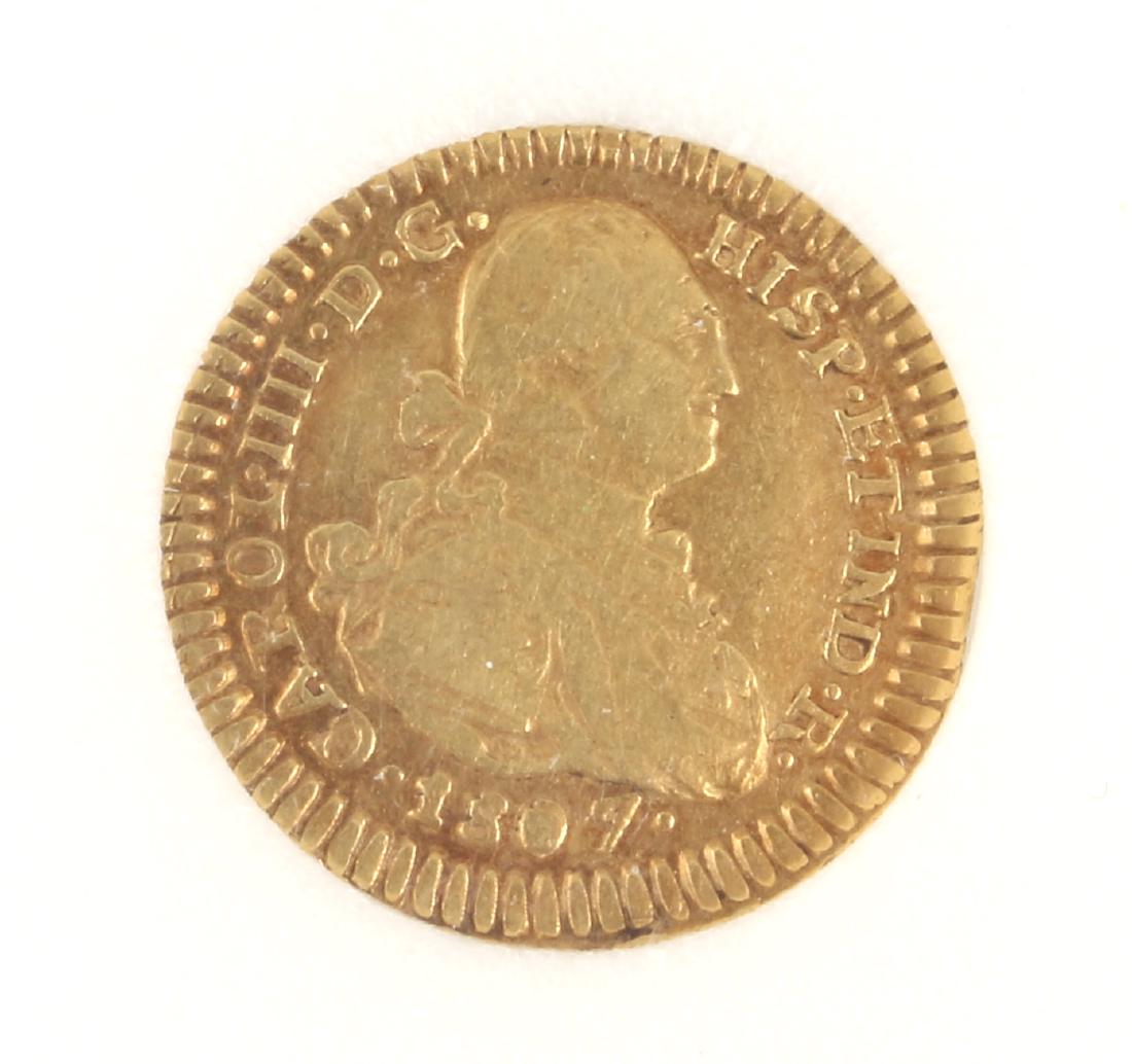 1807 CAROL IIII SPANISH GOLD COIN: 1807 CAROL IIII SPANISH GOLD COIN: DG HISP ETIND.R $200 - $400 Shipping: We are able to pack and ship this item to an address in the United States for $15.00