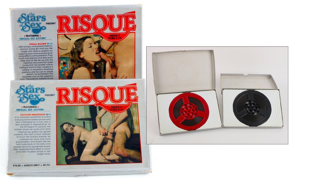 TWO VINTAGE PORN MOVIES ON FILM REEL: TWO VINTAGE PORN MOVIES ON FILM REEL: The Stars of Sex present Risque series films 9-16. Two movies called Pinball Balling and Elevator Rendezvous. 7 3/4" X 5 1/2"<