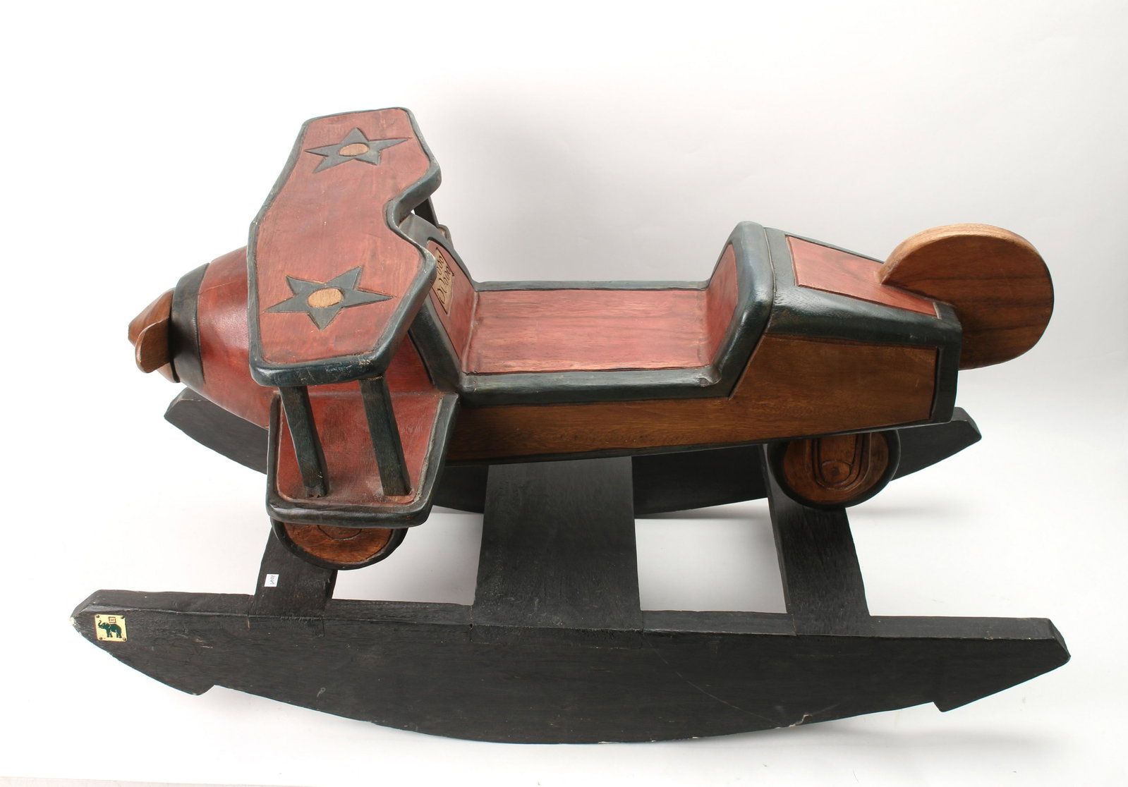 MANDALAY BOX COMPANY AIRPLANE ROCKER: MANDALAY BOX COMPANY AIRPLANE ROCKER: Madalay Box Company hand made in Thailand. Has a spinning propellor in front. 34" X 20" $100 - $200 Shippi