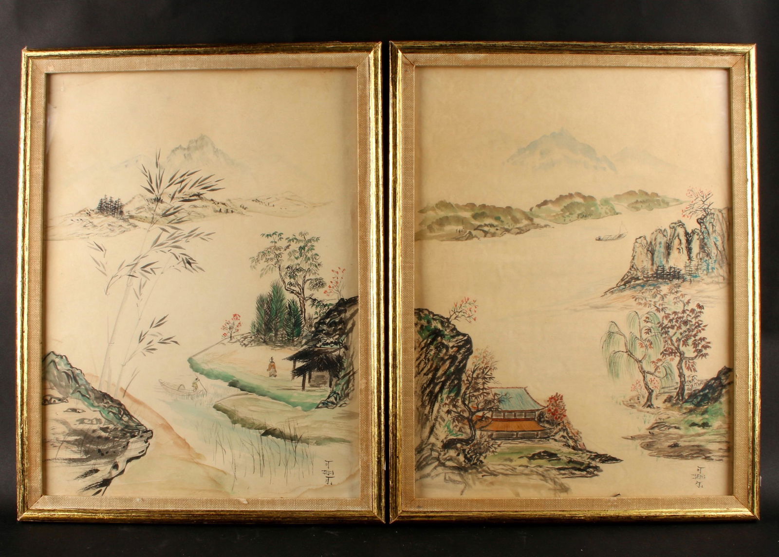 TWO CHINESE VILLAGE SCENE DRAWINGS (1 of 7)