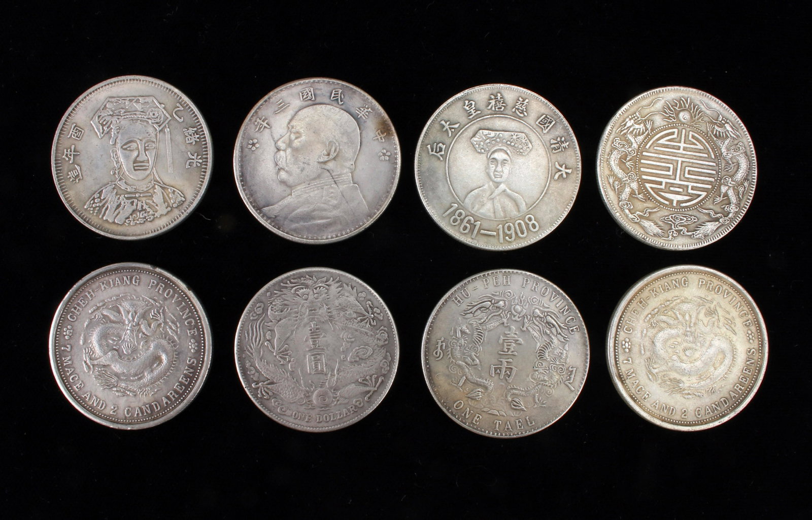 EIGHT CHINESE SILVER DOLLARS (1 of 9)