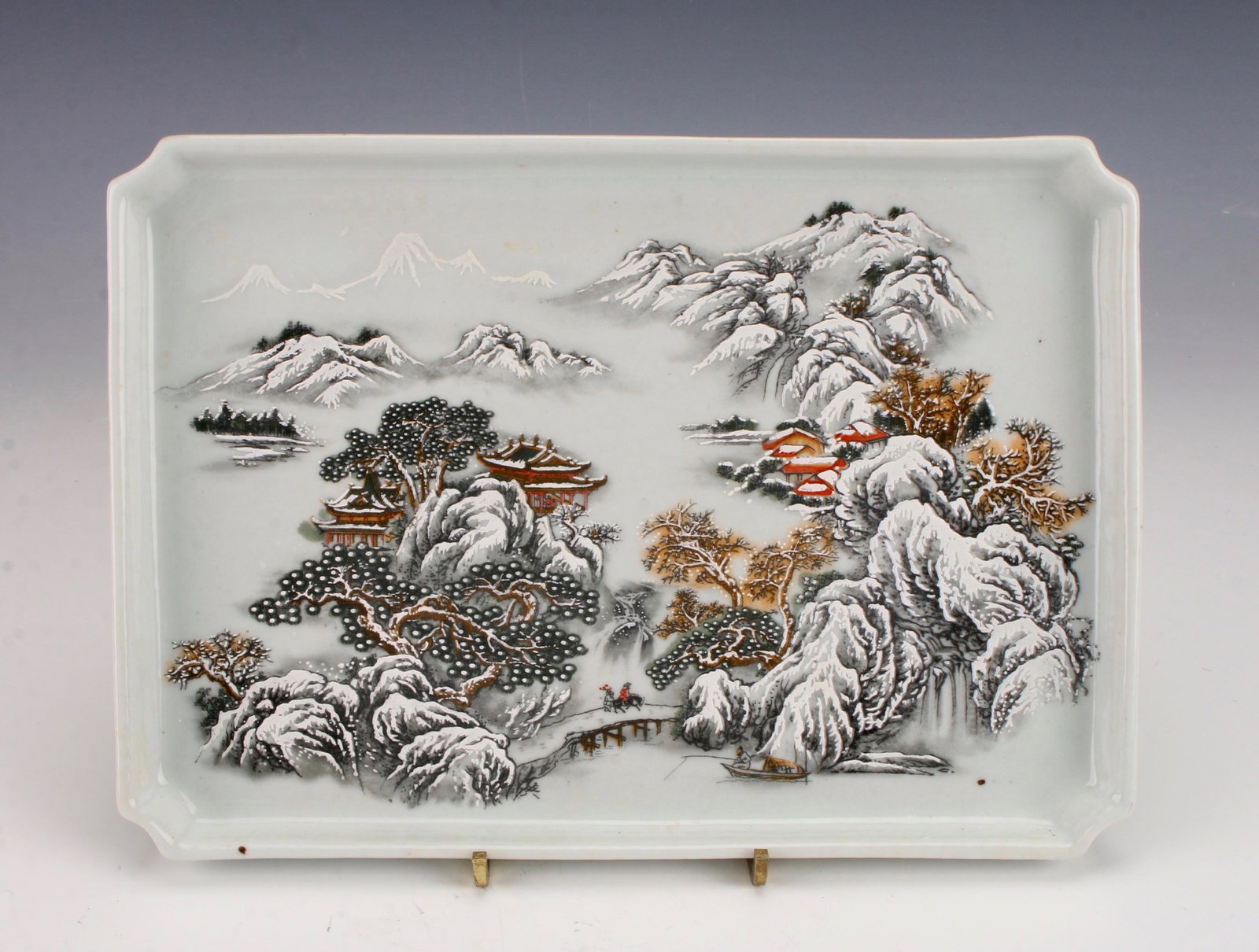 PORCELAIN TRAY WITH WINTER VILLAGE SCENE (1 of 7)