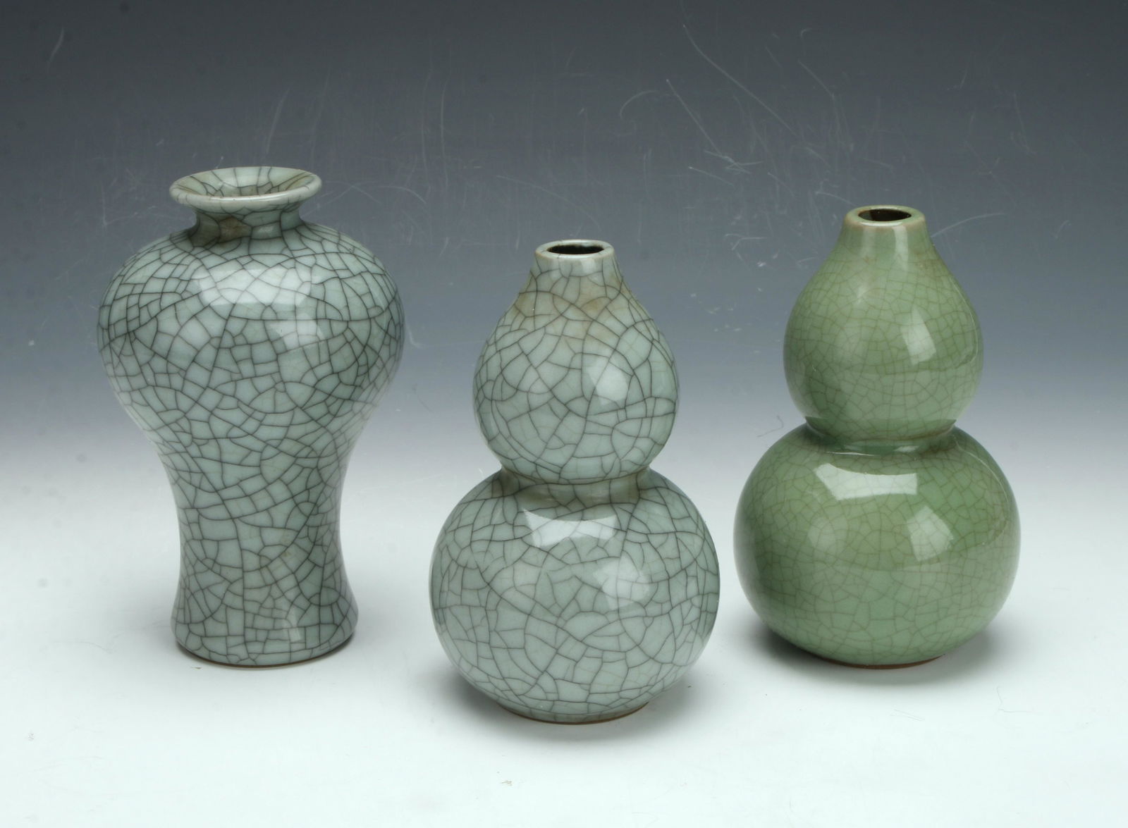 3 SMALL CELADON CRACKLE VASES (1 of 3)