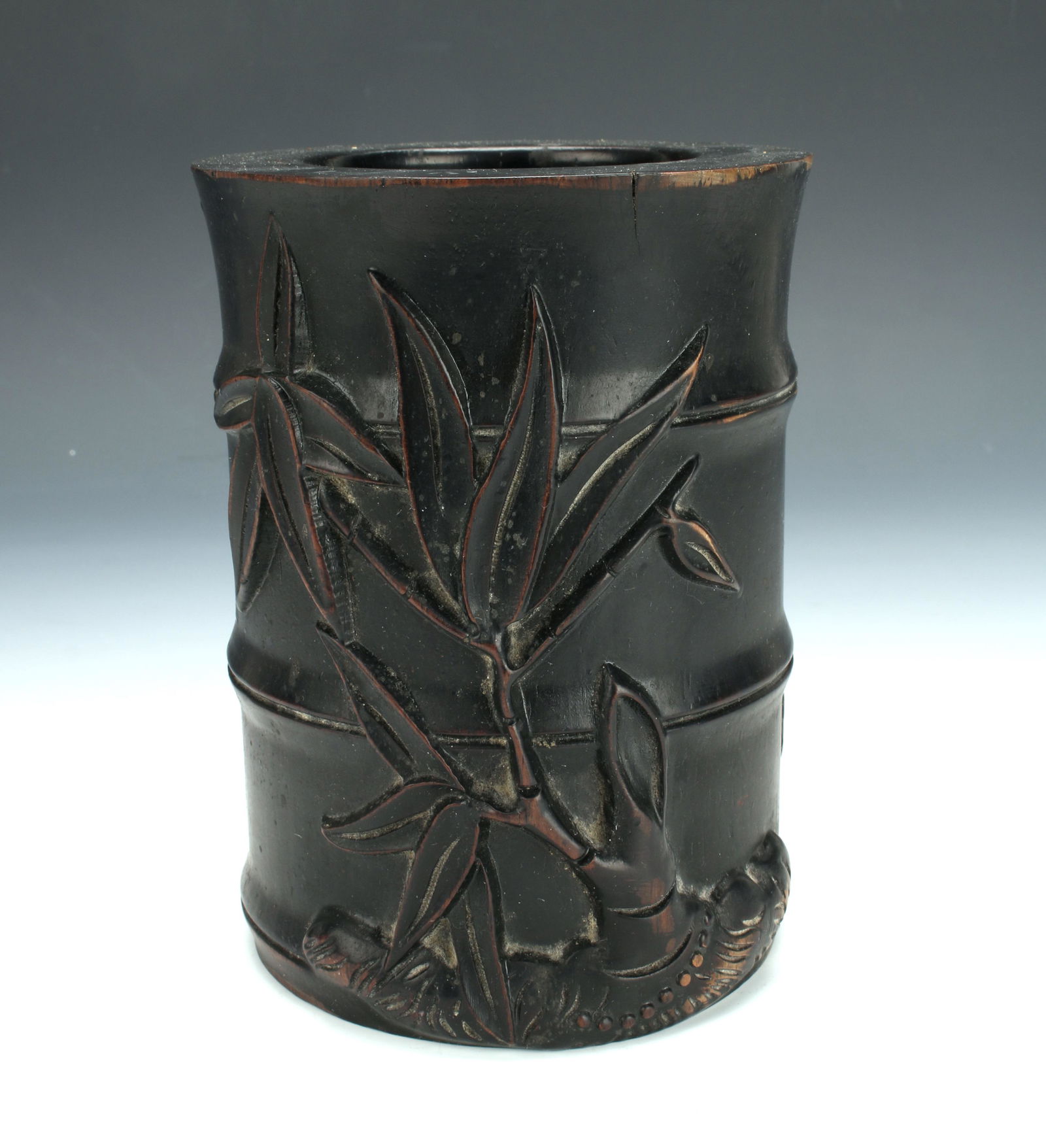 HEAVY CARVED BAMBOO FORM BRUSH POT (1 of 6)