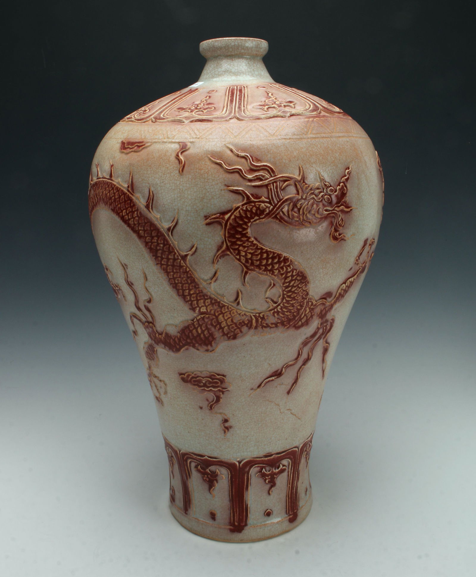LARGE RED & WHITE MEIPING DRAGON VASE (1 of 6)