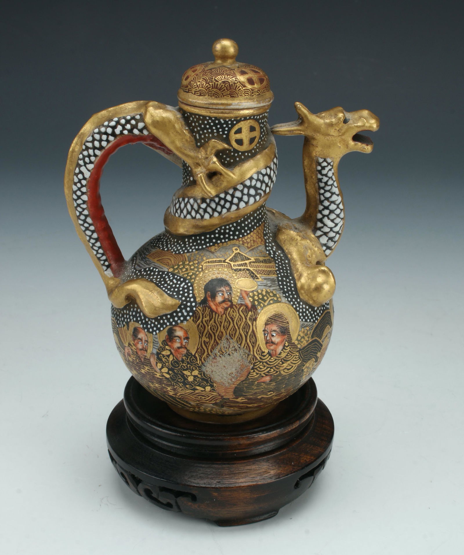 SMALL SATSUMA TEA POT ON STAND (1 of 5)