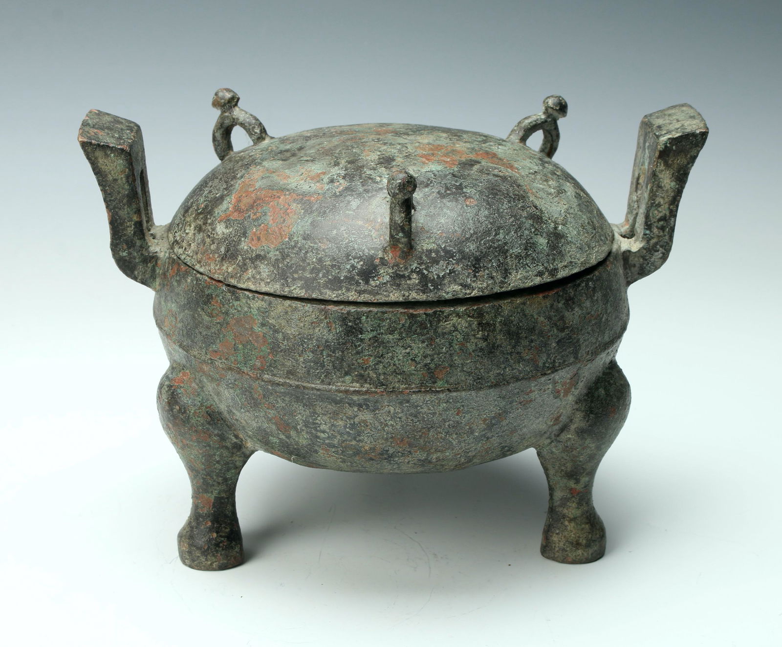 ARCHAIC CIRCULAR HANDLED TRIPOD BRONZE CENSER (1 of 6)