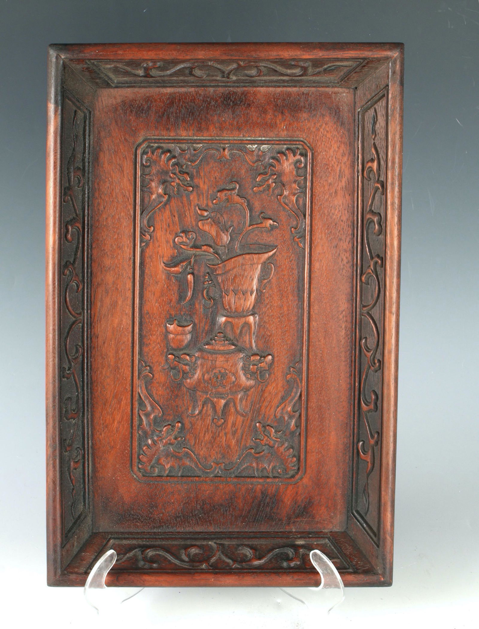 CHINESE WOODEN CARVED SCHOLAR ITEM TRAY (1 of 4)
