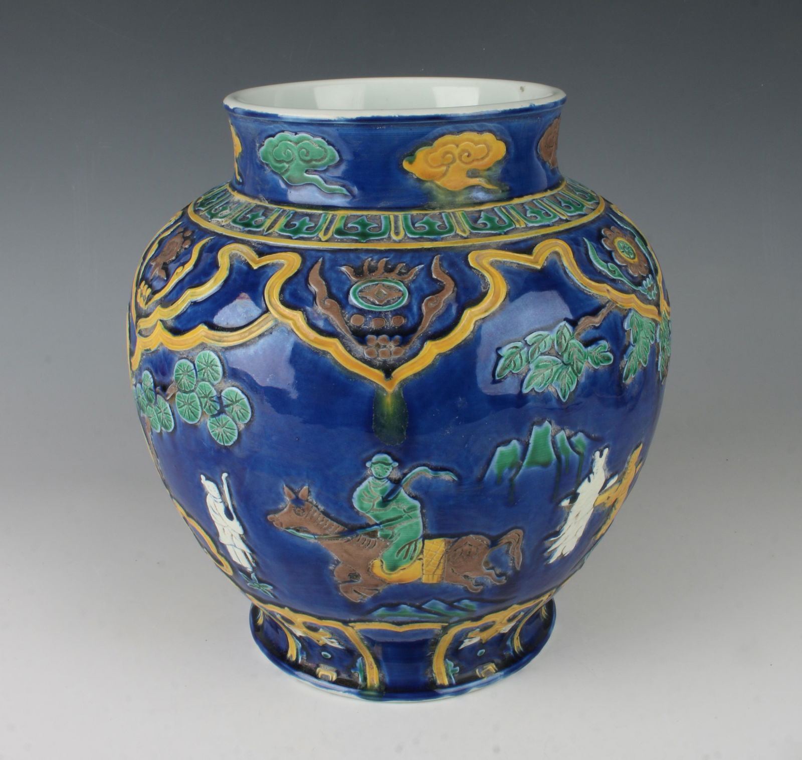 PORCELAIN BLUE & YELLOW JAR (1 of 6)