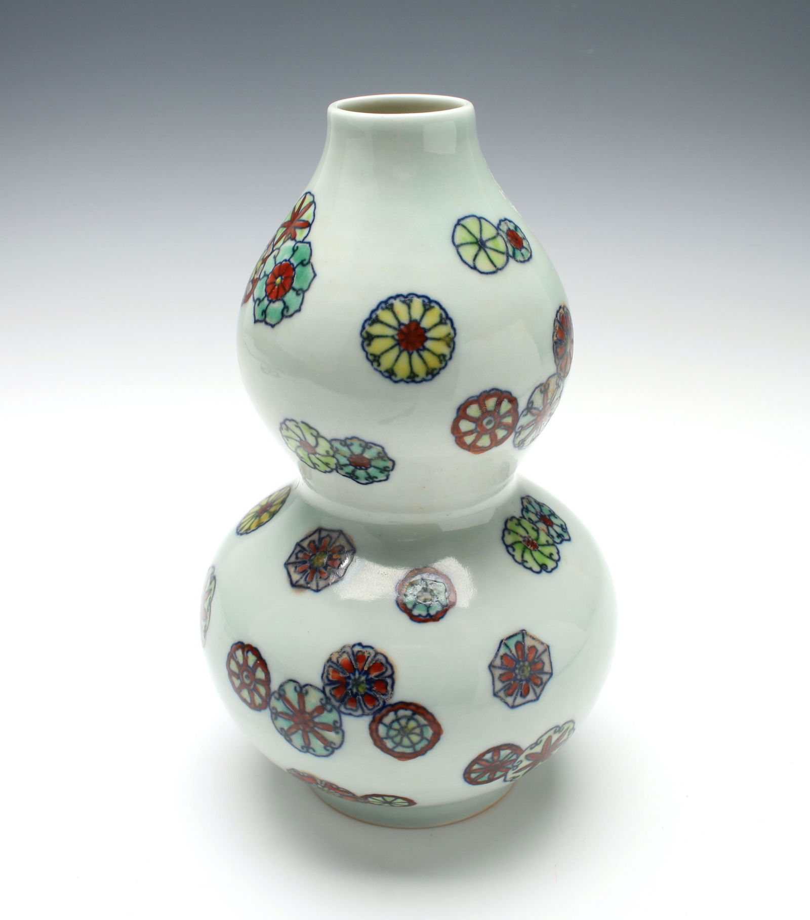DOUBLE GOURD VASE W FLOWER MEDALLIONS (1 of 3)