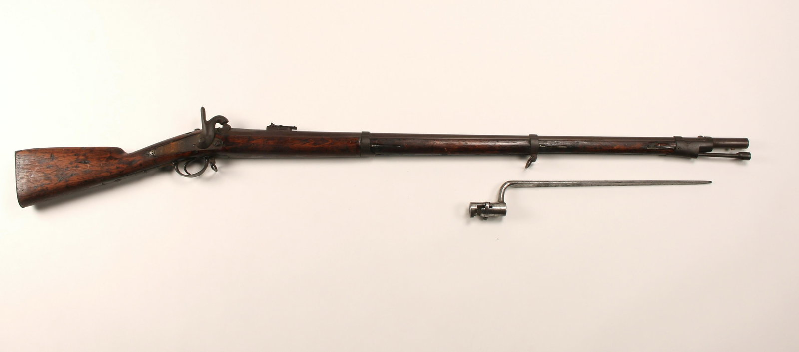CIVIL WAR ERA BELGIAN MUSKET & BAYONET: 58" $200 - $400 Please contact us for high resolution images of this lot. Shipping: We are unable to ship this item. Please contact a third party shipper for a quote. Please be sure and