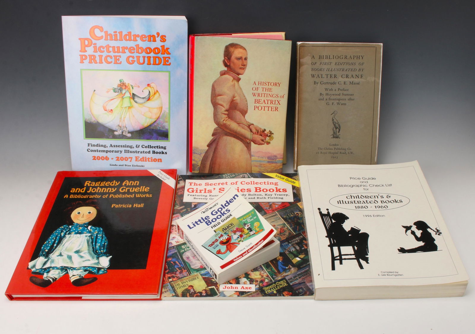 ASSEMBLED LOT OF BOOKS ON BOOK COLLECTING: Warman's Little Golden Books Field Guide, A Bibliography of First Editions of Books Illustrated by Walter Crane by Gertrude C. E. Masse, A History of the Writings of Beatrix Potter, Children's Picture