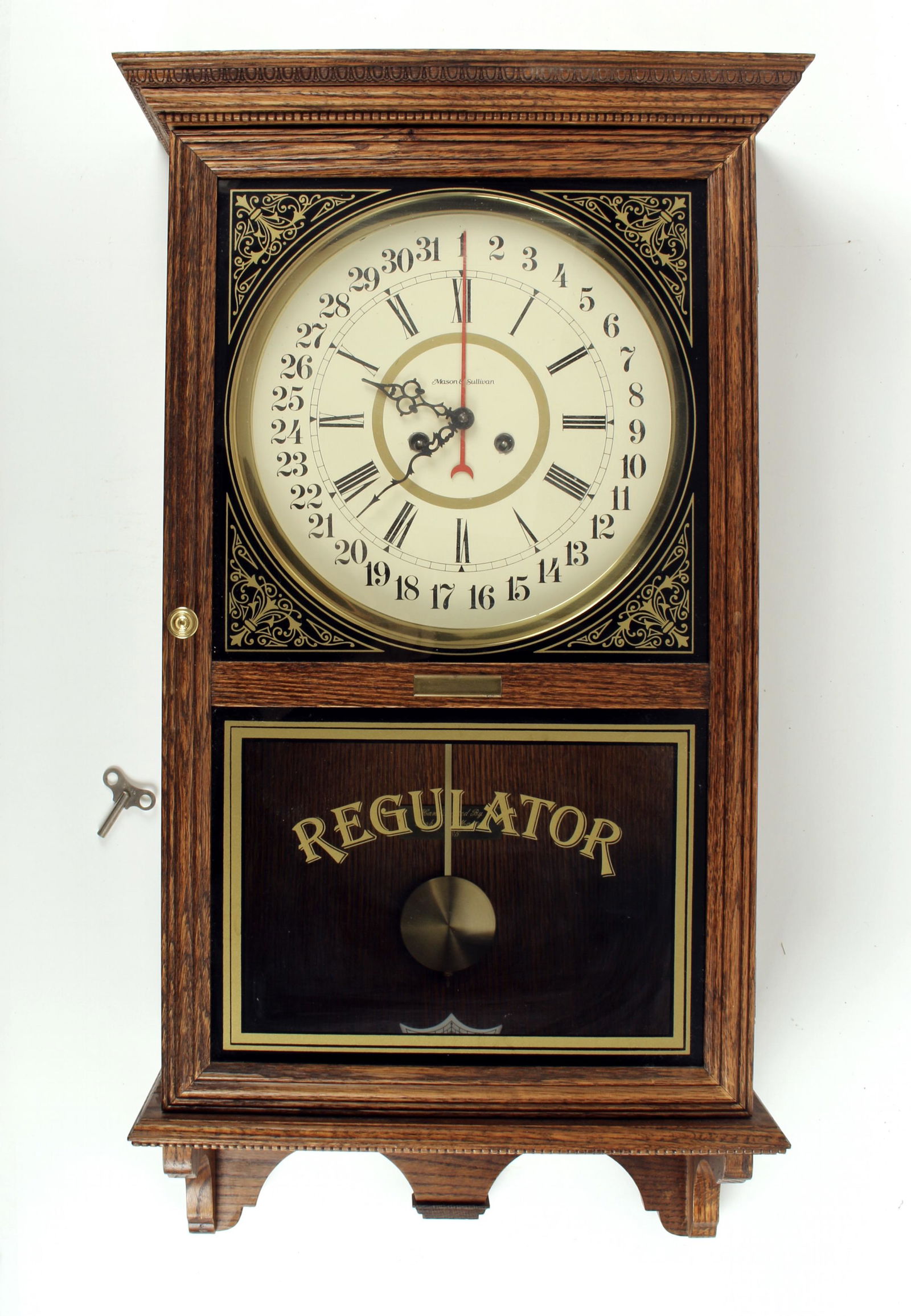 MASON & SULLIVAN REGULALOR CLOCK: Railroad regulator style clock model 7675, assembled from kit. 32" x 15" x 7" $40 - $80 Please contact us for high resolution images of this lot. Shipping: