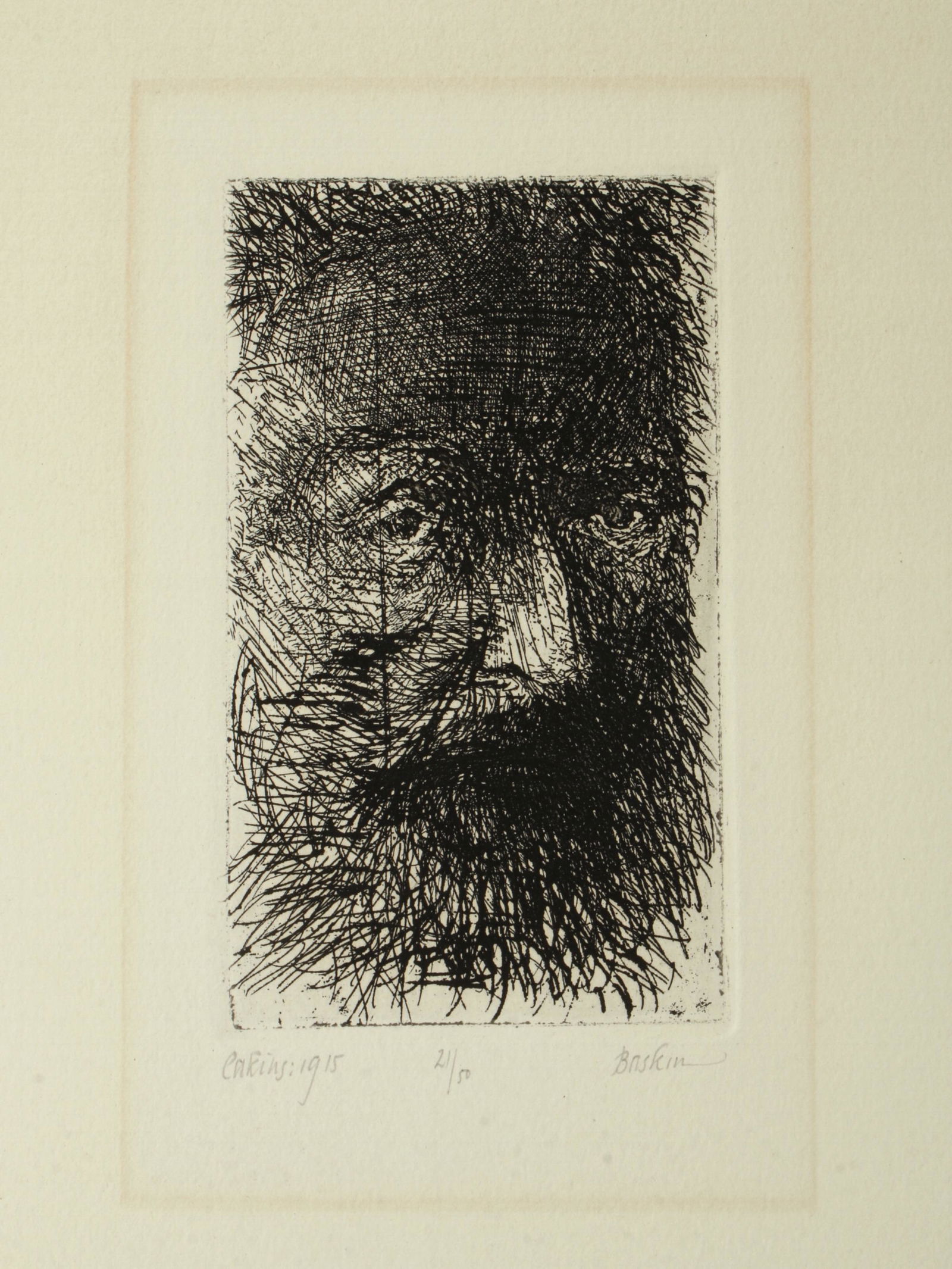 LEONARD BASKIN SIGNED NUMBERED PRINT EAKINS 1915: Signed and numbered 21/50. Leonard Baskin (American 1922–2000) portrayed the artist Thomas Eakins (1844–1916) six times. 11" X 15" $200 - $400 Plea