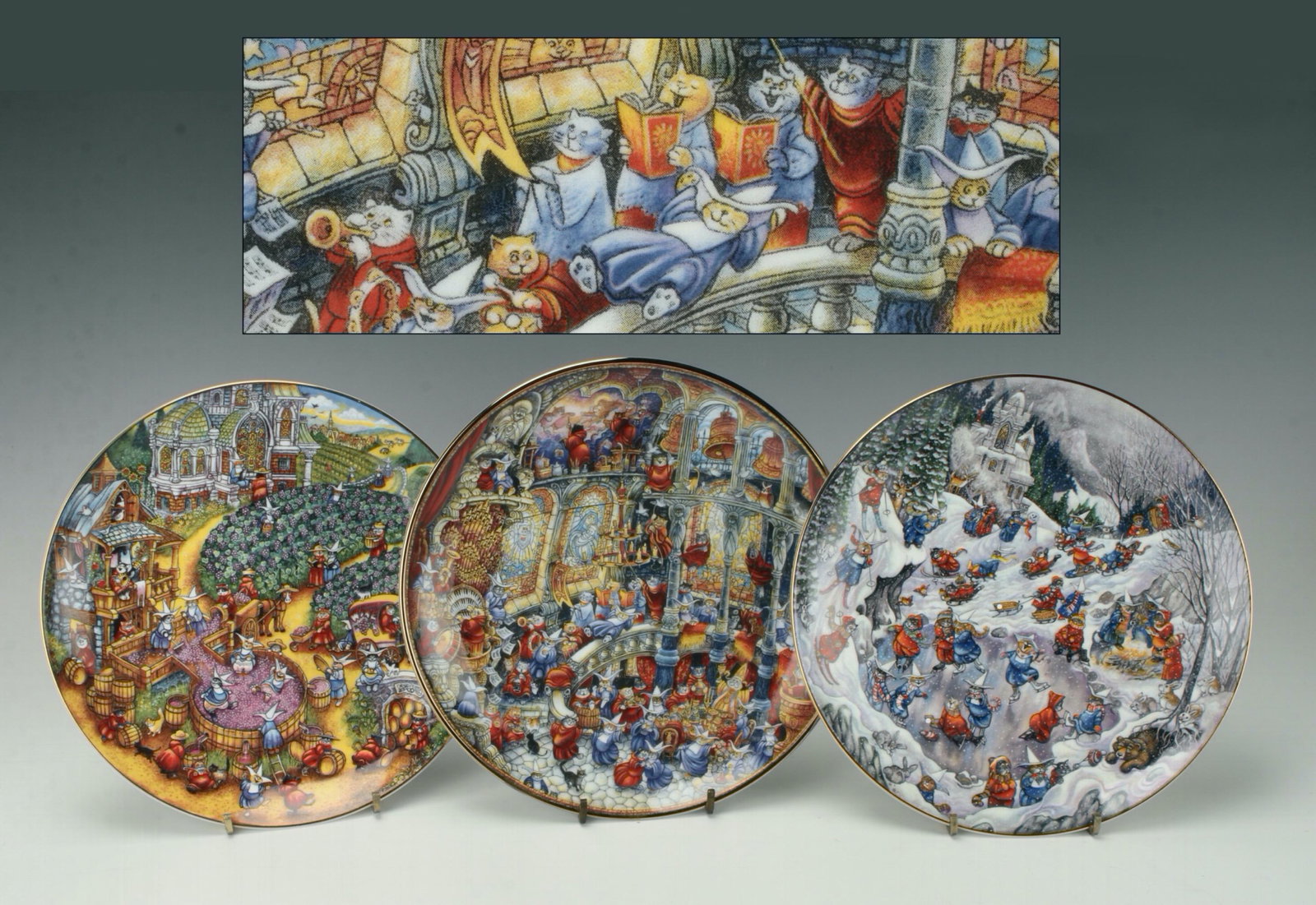 3 ROYAL DOULTON BILL BELL CAT LOVERS PLATES: All the cats are nuns. Three Franklin Mint Heirloom Recommendation Royal Doulton plates by Bill Bell. "Holy Cats" number MA8556, "Convent Capers" number MA3064, "A Purrfect Ha