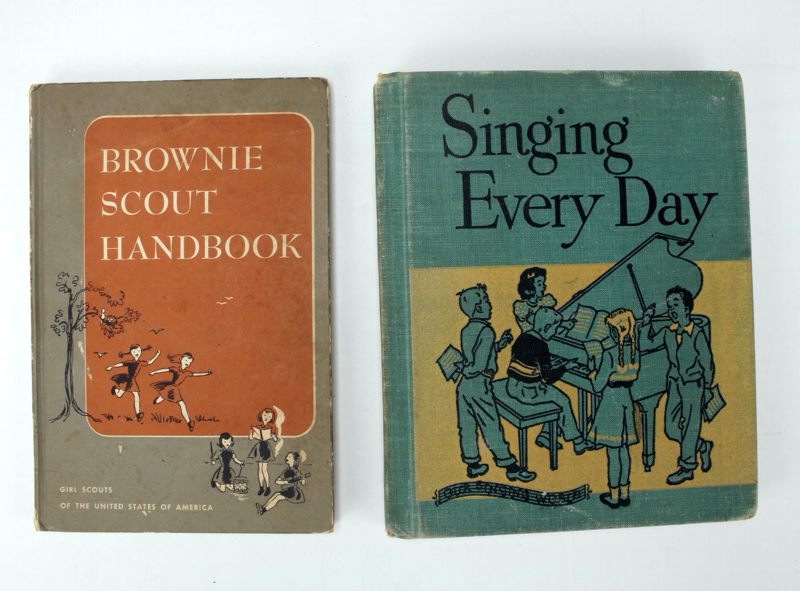 BROWNIE SCOUT HANDBOOK & SINGING EVERY DAY: Girl Scouts of The United States of America Brownie Scout Handbook 1954. Singing Every Day by Lilla Belle Pitts, Mabelle Glenn, and Lorrain E Watters 1950. 7 1/2" X 9 1/2" $20 - $40 P