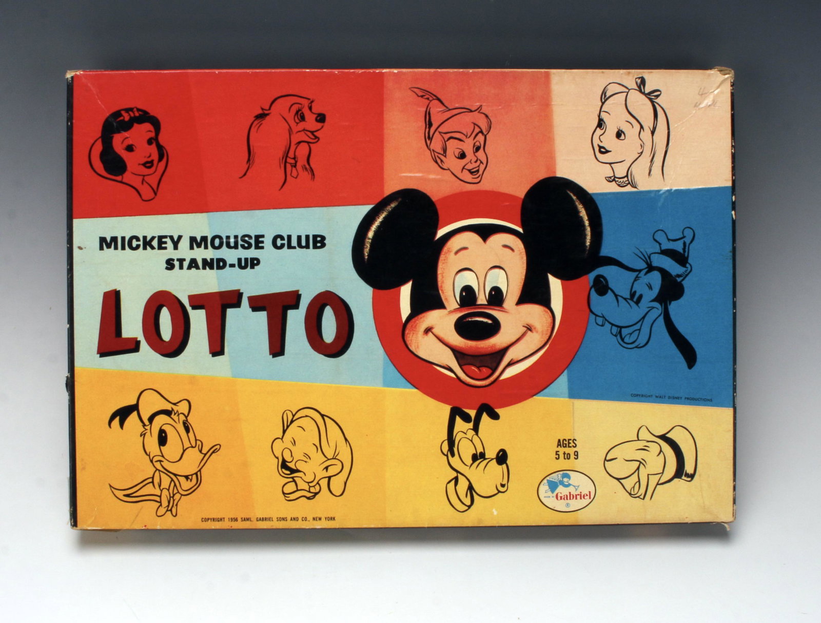 MICKEY MOUSE CLUB STAND UP LOTTO 1956 IN BOX: With character cards, stand up characters to match, and instructions. 10" X 14" $40 - $80 Please contact us for high resolution images of this lot. Shipping: