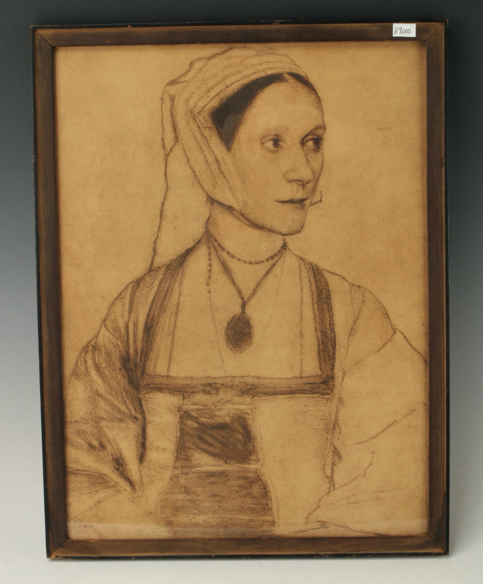 PORTRAIT OF MEDIEVAL WOMAN: An artist's copy of a painted portrait. 12 1/4" X 16 1/4" $20 - $40 Please contact us for high resolution images of this lot. Shipping: We are able to pac