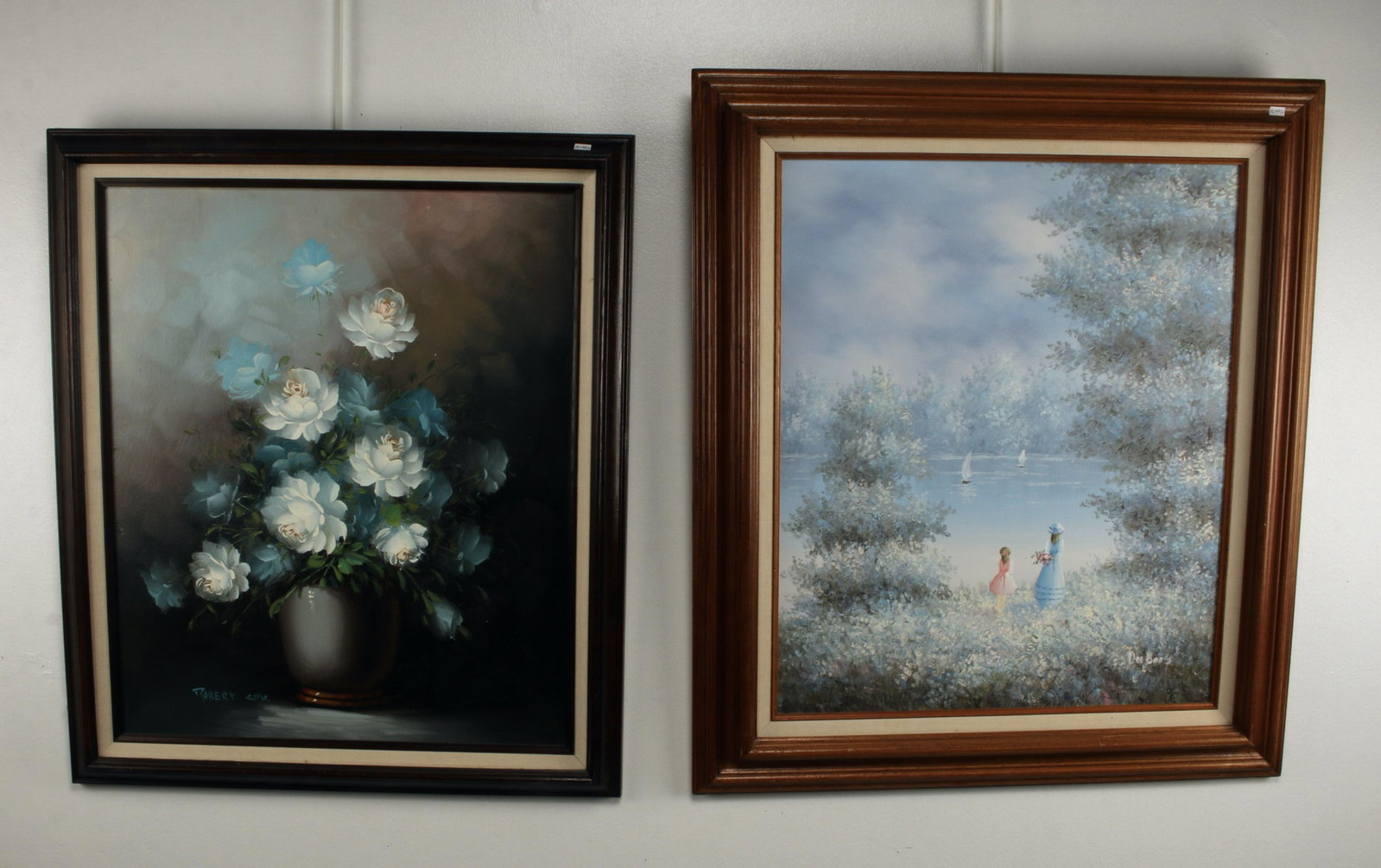 2 IMPRESSIONISTIC DECORATOR PAINTINGS: One of a vase full of flowers, signed Robert Lux. One is of two girls watching boats on the water, signed Dubois. 27" X 31 1/2" $40 - $80 Please contact us for high resolution images