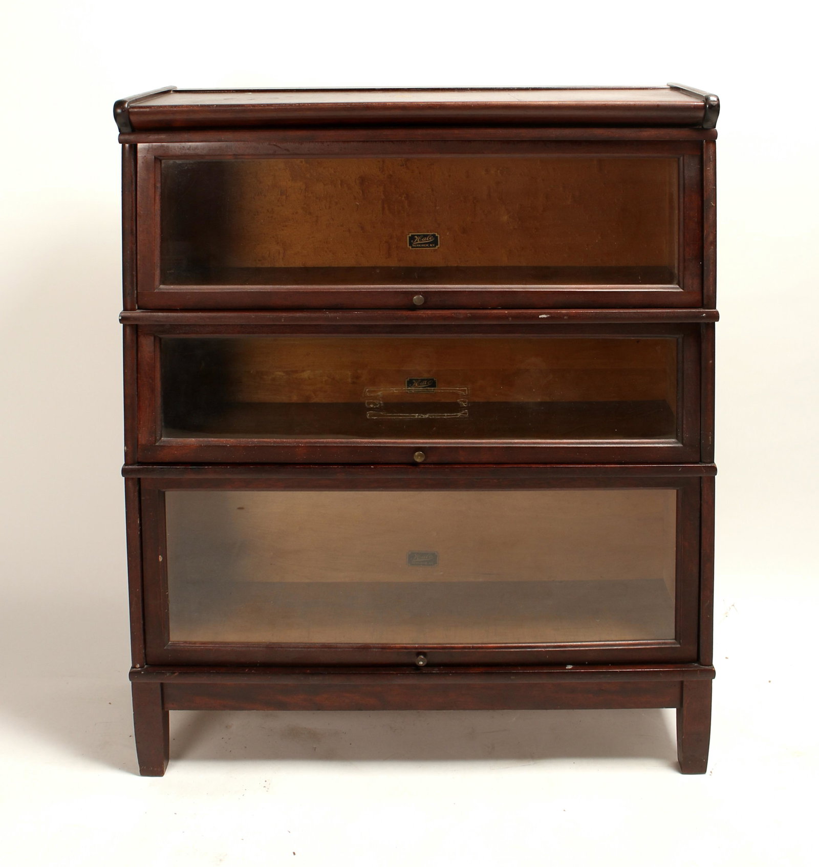 HALE 3 TIER BARRISTER BOOKCASE: Marked Hale Herkimer, NY # 314-8. 34" X 47 1/2" $300 - $500 Please contact us for high resolution images of this lot. Shipping: We are unable to ship thi