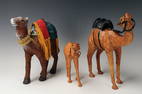 3 JORDANIAN CAMELS LEATHER PAPER MACHE