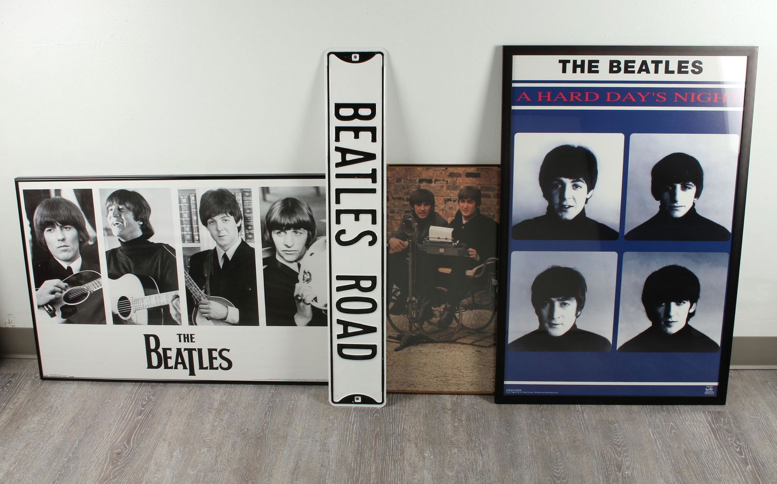 3 FRAMED BEATLES POSTERS AND STREET SIGN (1 of 4)