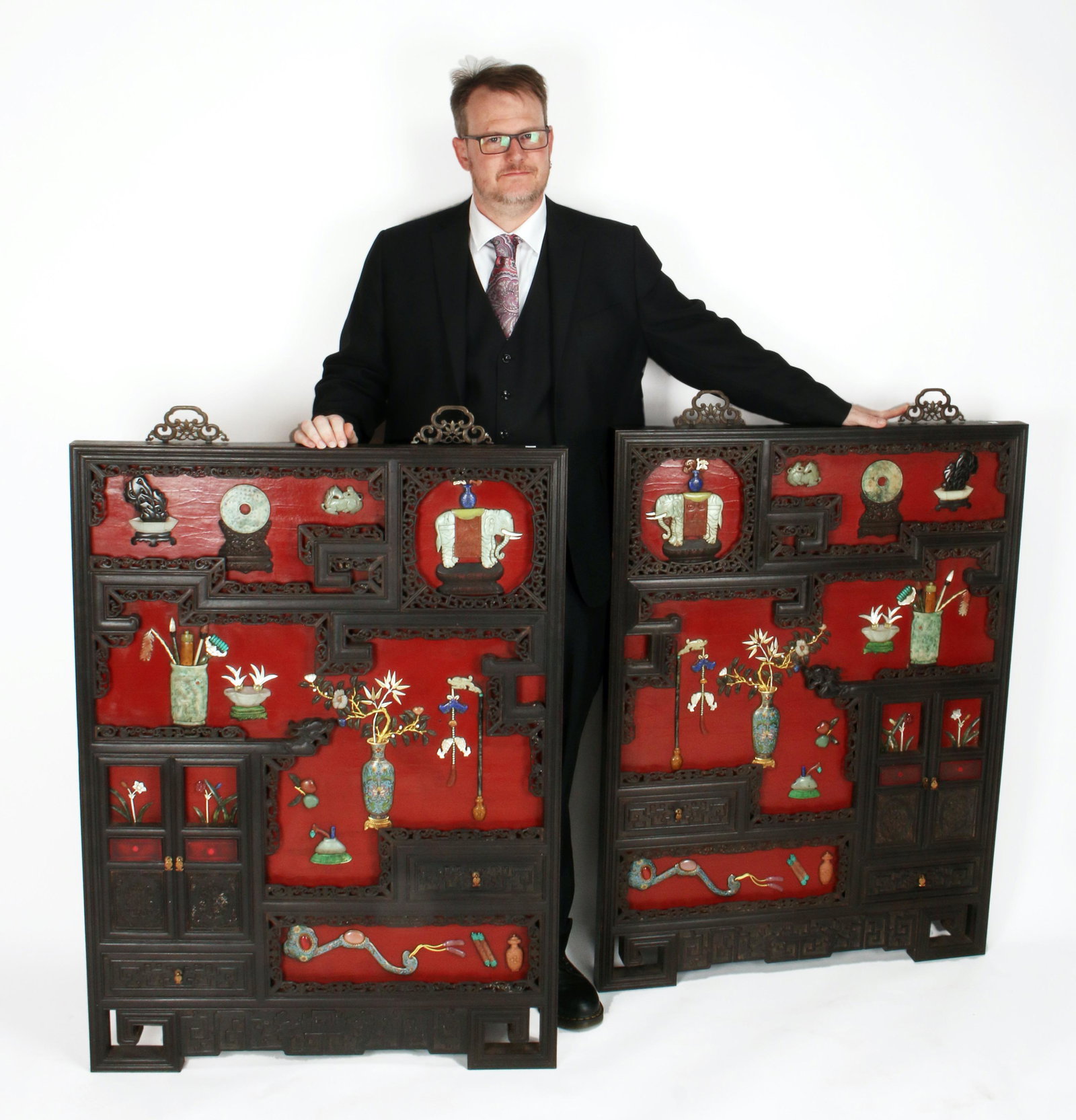 PAIR OF LACQUERED & CARVED SCHOLAR'S ITEM PANELS (1 of 10)