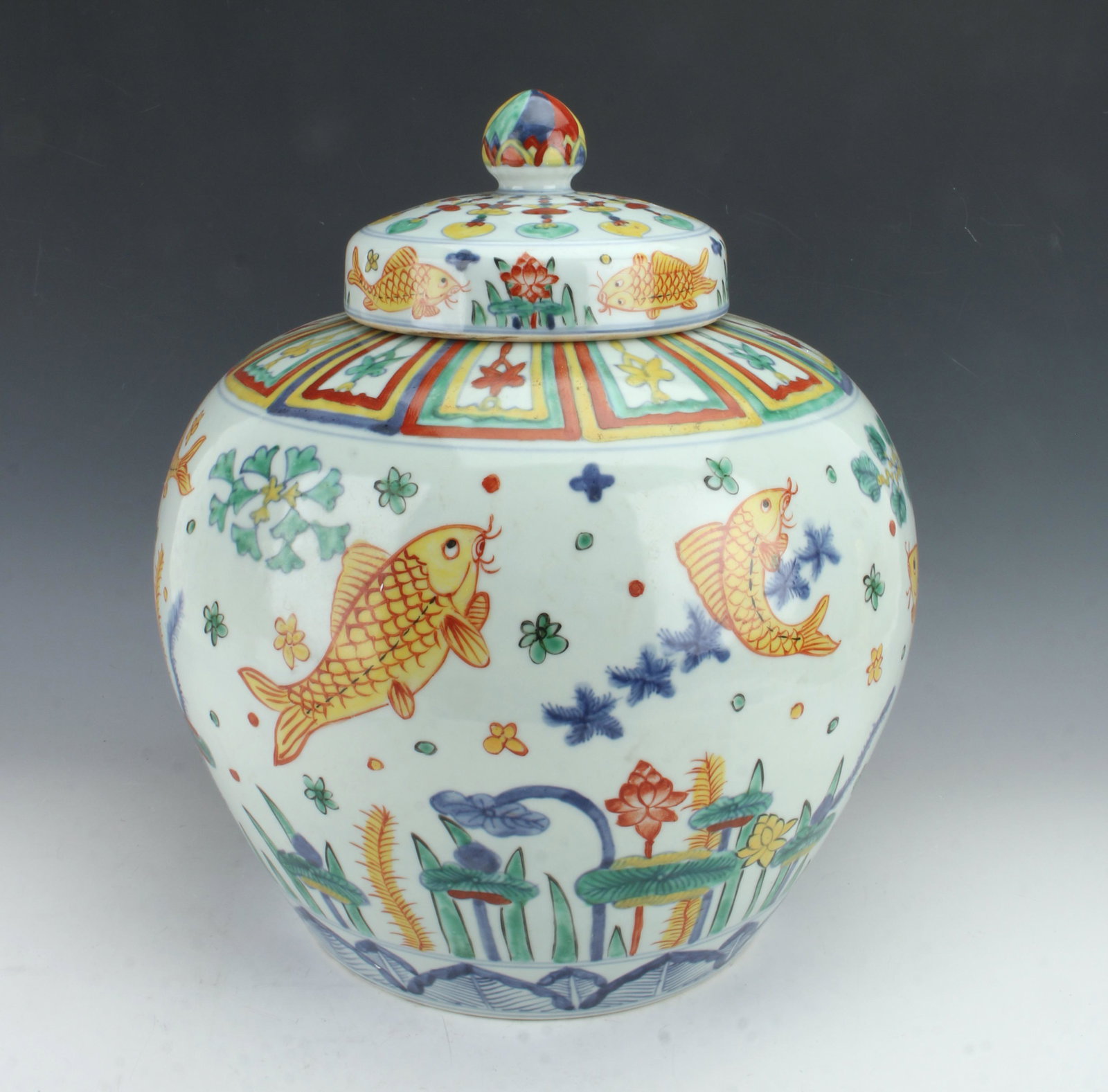 LARGE GINGER JAR WITH FISH (1 of 6)
