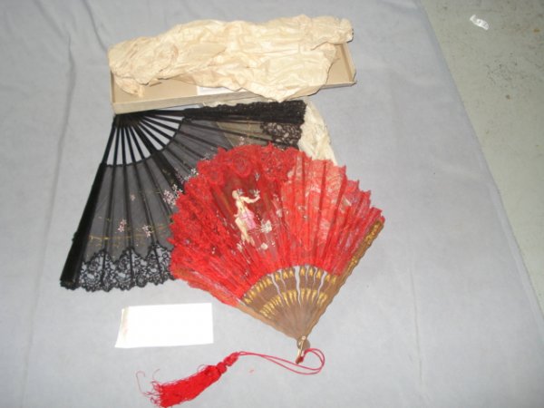Two Victorian fans : Two Victorian fans in a box.
