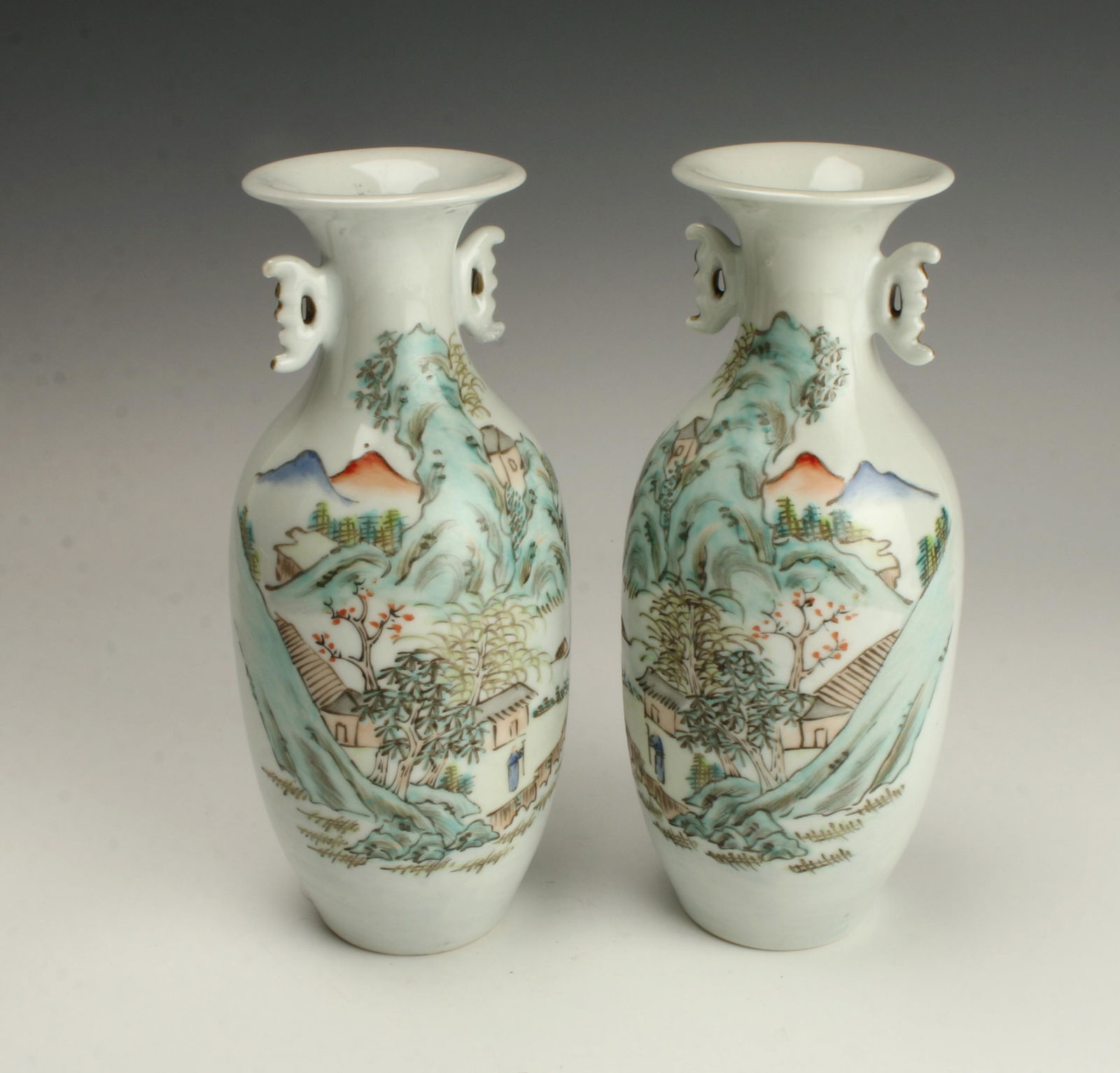 2 LANDSCAPE VILLAGE SCENE VASES (1 of 5)