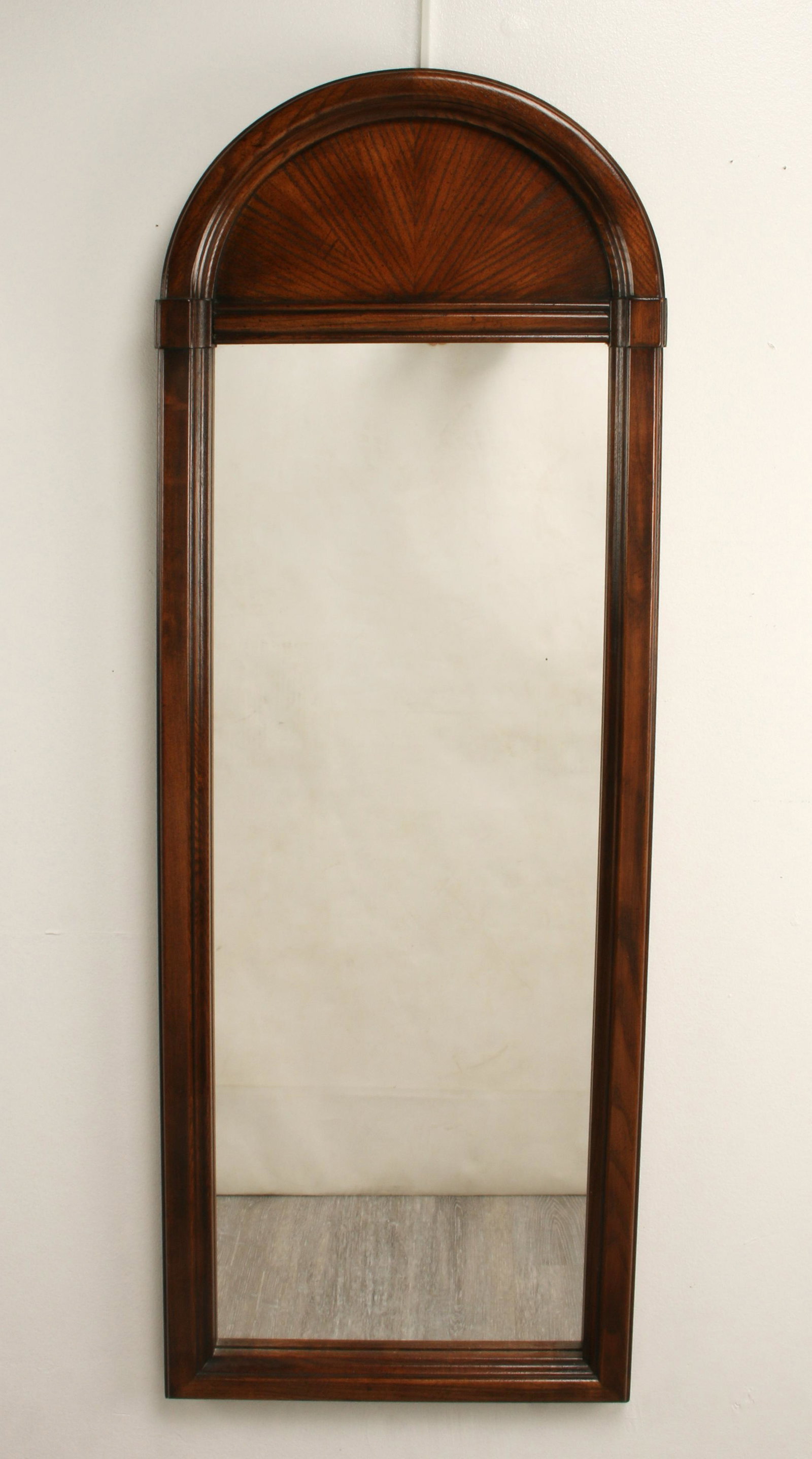 ARCH TOP HALLWAY MIRROR: Wooden framed arch top mirror suitable for over a console table or in a hallway. 14" X 42 1/2" $40 - $80 Please contact us for high resolution images of this lot. Shipping:<