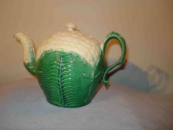 Cauliflower Tea Pot: A Staffordshire or Yorkshire creamware cauliflower form tea pot. Restorations /repairs to the lid.